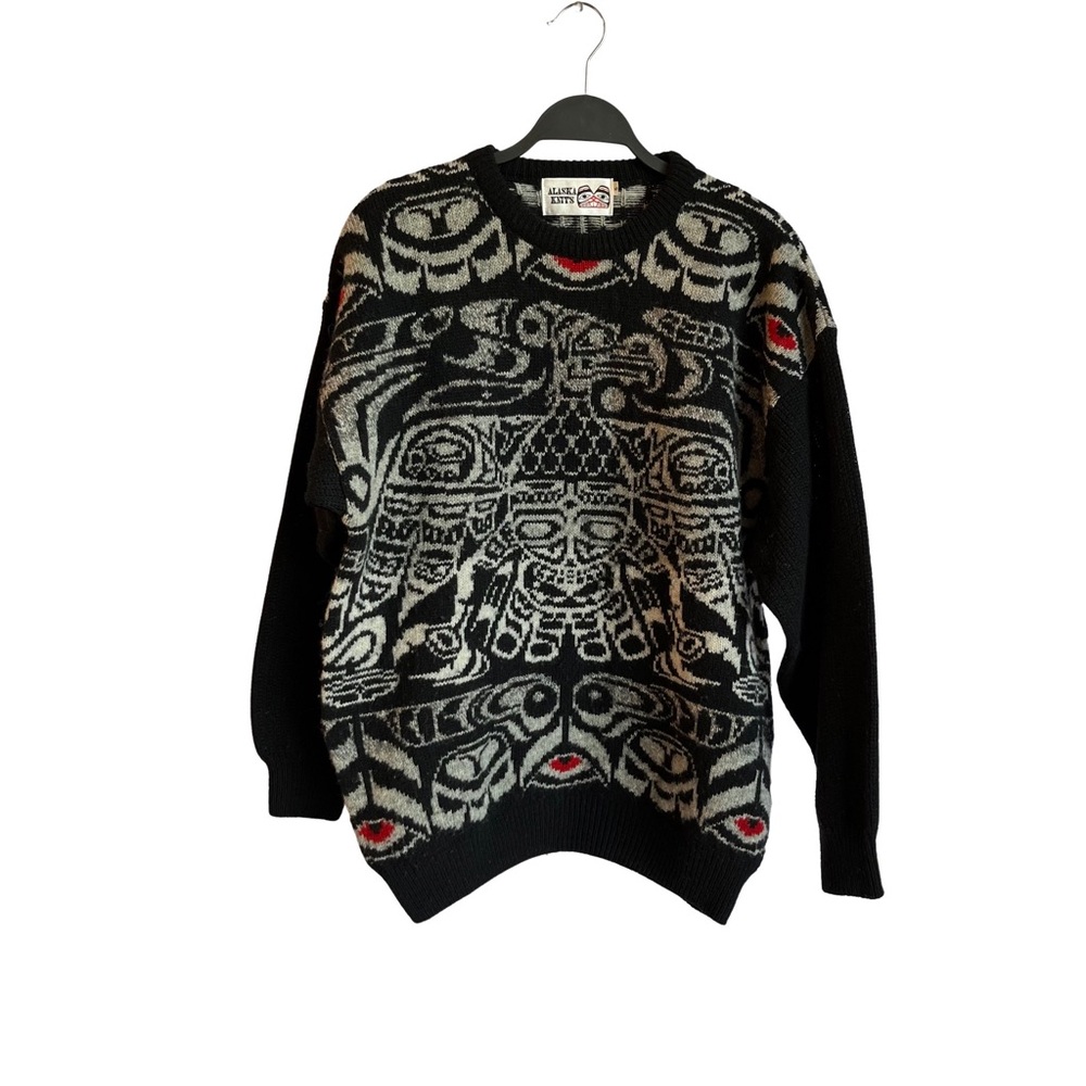 Alaska Knits wool Native American print sweater size large